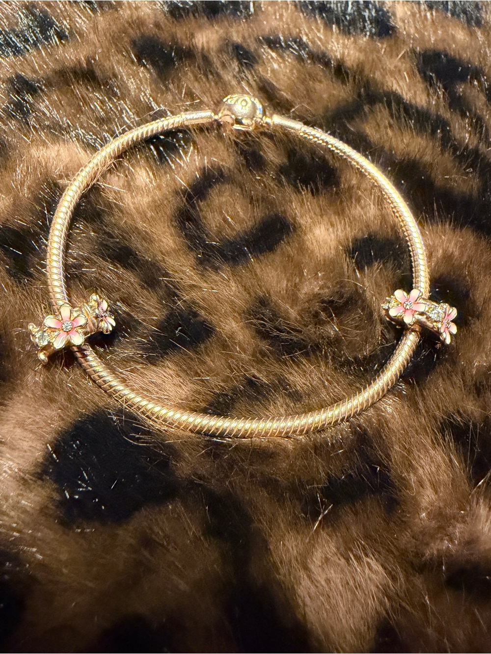Pandora Gold Bracelet with Pink Floral Charms